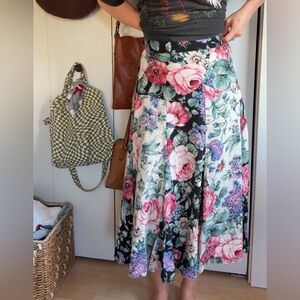 Vintage Carole Little Floral midi Skirt - Black, Pink, Green